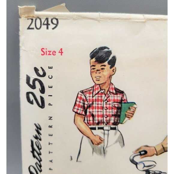 Simplicity 1947 Boys Shirt Pockets Two Sleeve Length Sewing Pattern #2049 Size 4 - Picture 2 of 3
